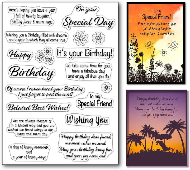 Arbuya Birthday Verses Clear Stamps for Card Making,Sentiment Silicone Stamps Happy Birthday Sayings Rubber Stamps for Gift Tags Paper Crafting Scrapbooking Decoration - Image 1